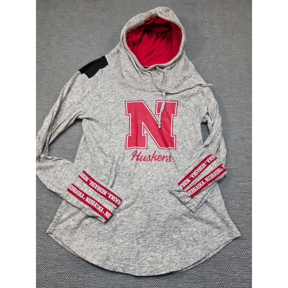 Pressbox Nebraska Huskers Hoodie Small Grey Red Marled Cowl Neck Pullover